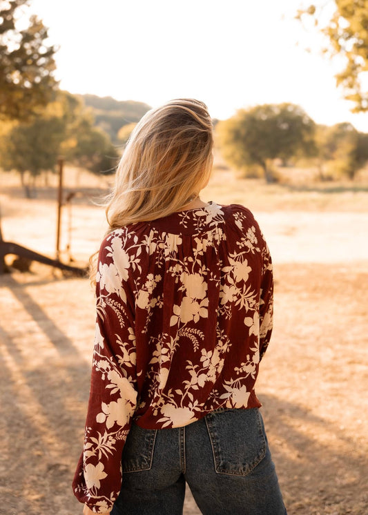 Etta Bordeaux Floral Top