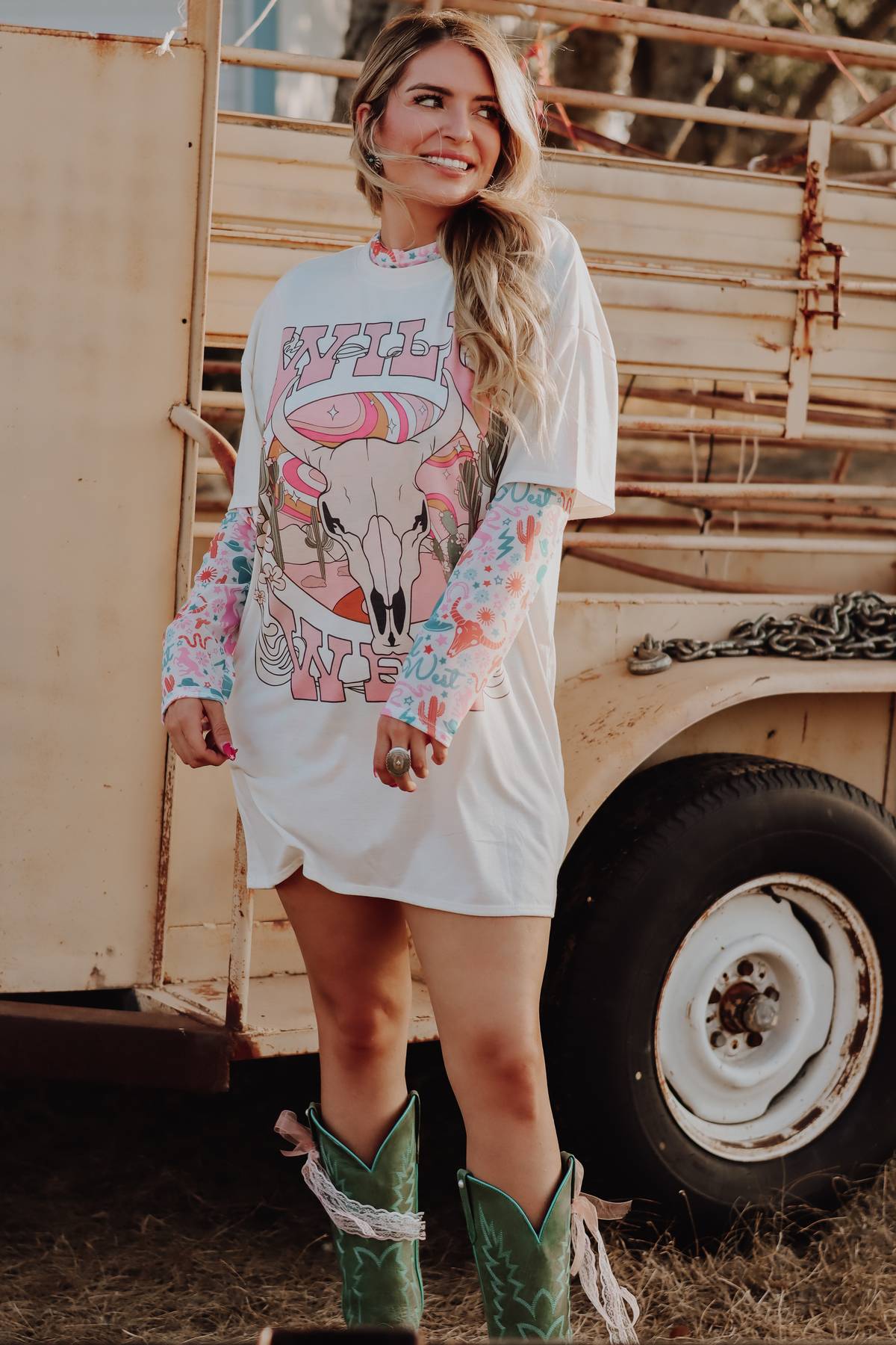 t shirt dress and boots Cowboy Mineral Wash T-Shirt Dress