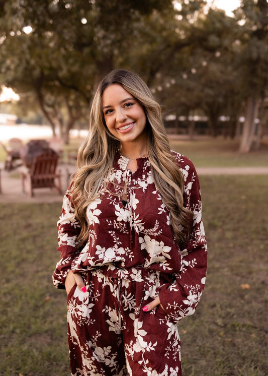 Etta Bordeaux Floral Top
