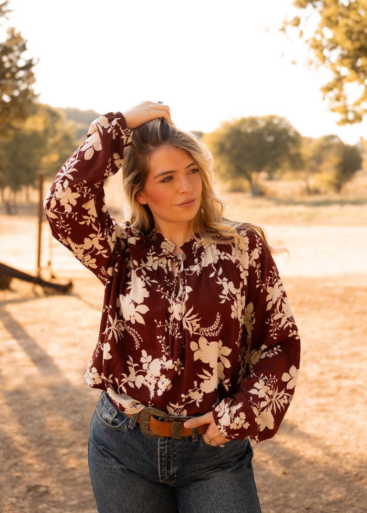 Etta Bordeaux Floral Top